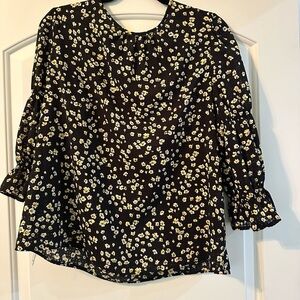Who What Wear Black and Cream Floral Blouse